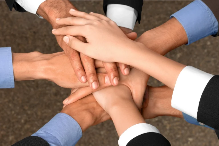 Afbeelding workshop haptonomie bij HaptonomiePlus, handen op elkaar als symbool van samenwerking.